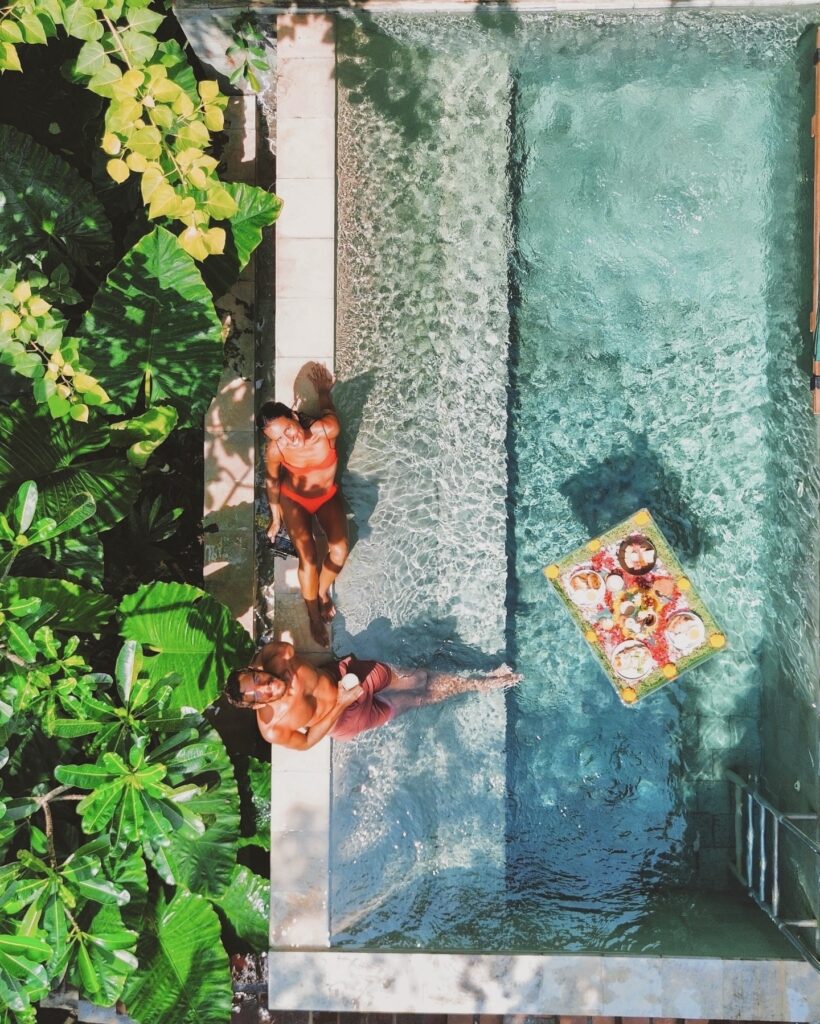 Canggu romantic getaway modern villa with brutalist design and rice field view